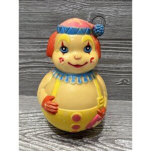 Vintage Roly Poly Baby Toy Yellow Clown Retro Nursery Decor Creepy Circus